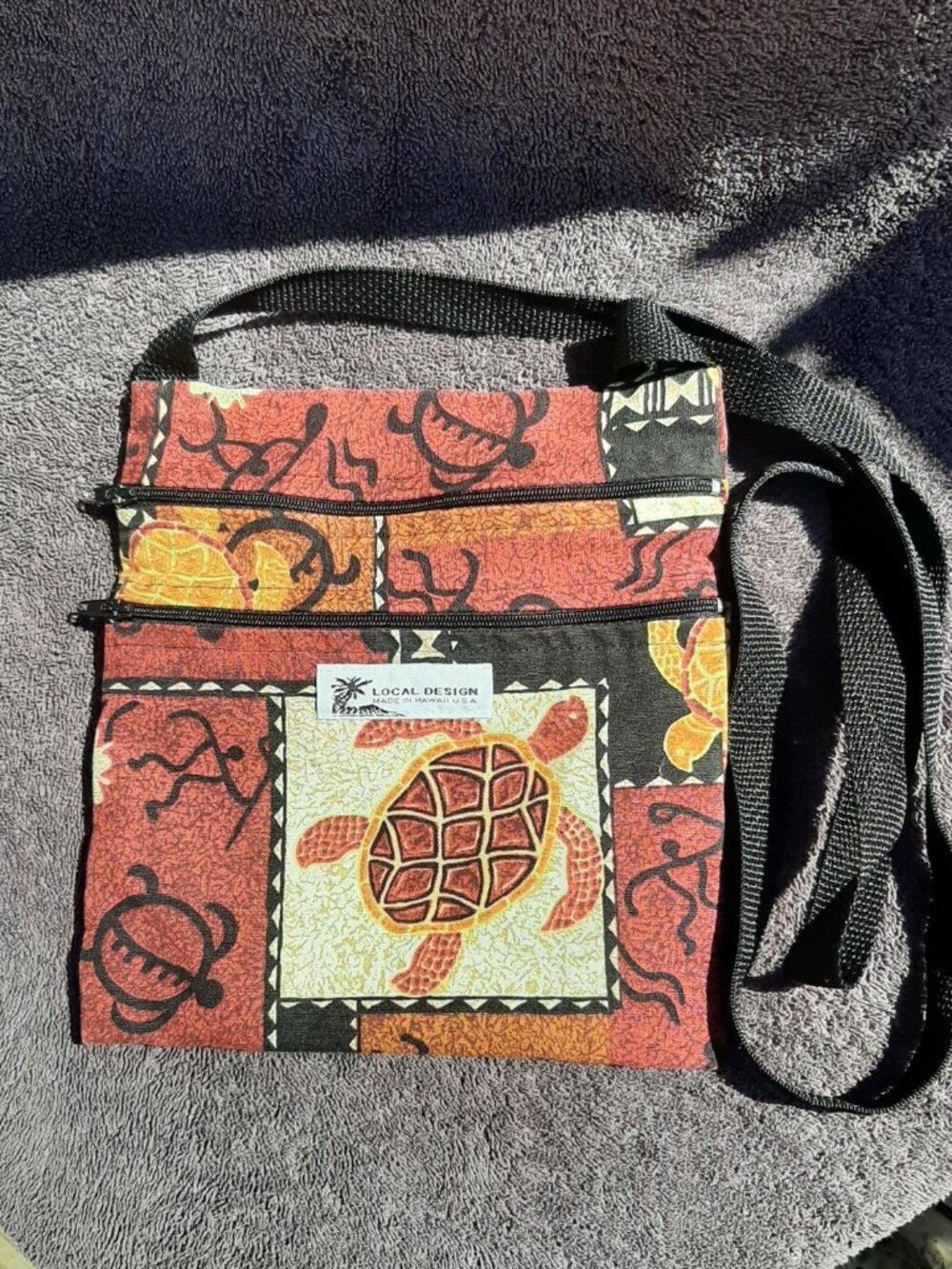 Fabric Cross Body Bag Sea Turtles Made in Hawaii 9" x 8"